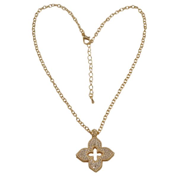 CZ METAL FLOWER PENDANT NECKLACE