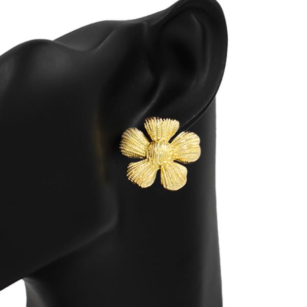 WIDE TEXTURED METAL FLOWER EARRING