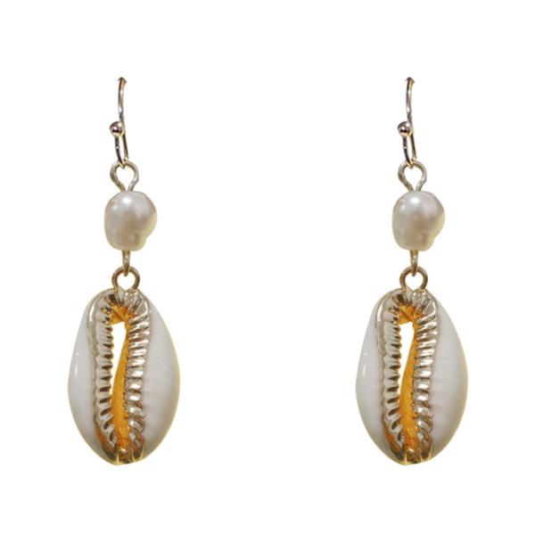 GOLD COWRIE SHELL PEARL EARRING
