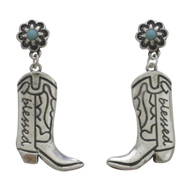 BURNISHED SILVER BLESSED BOOTS FLOWER EARRING