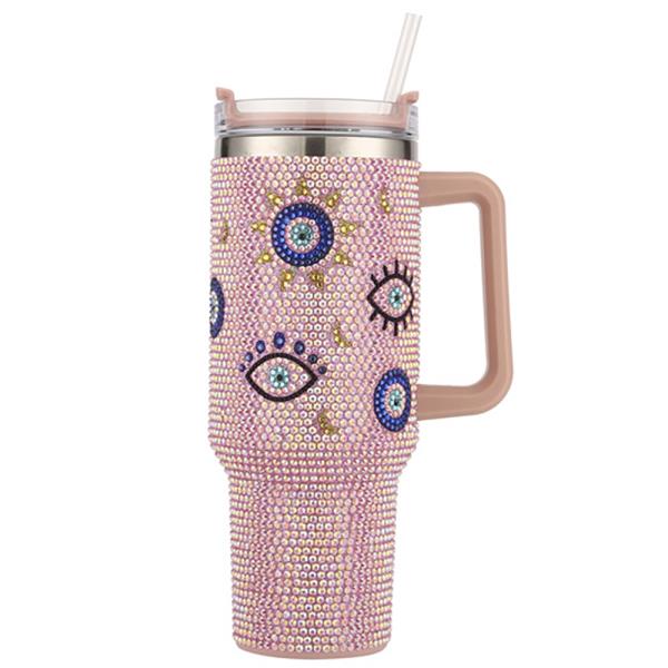 RHINESTONE EVIL EYE BLING 40OZ TUMBLER WITH HANDLE