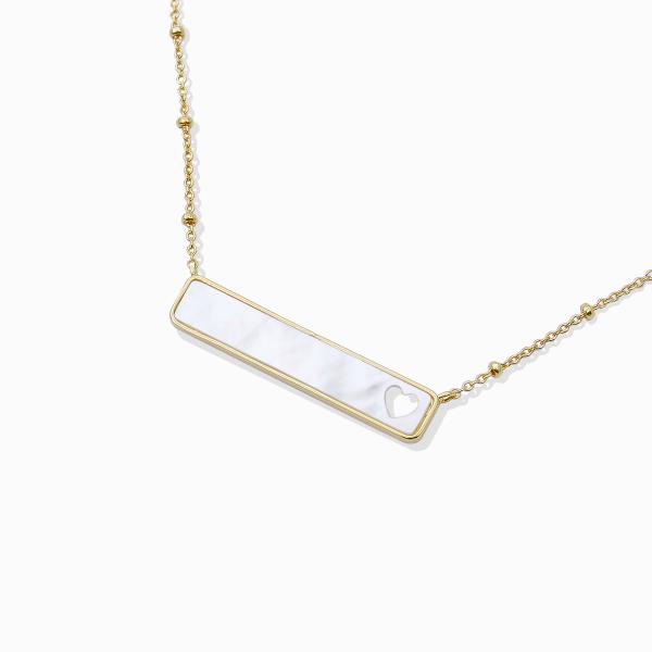 18K GOLD RHODIUM DIPPED HEART BAR NECKLACE