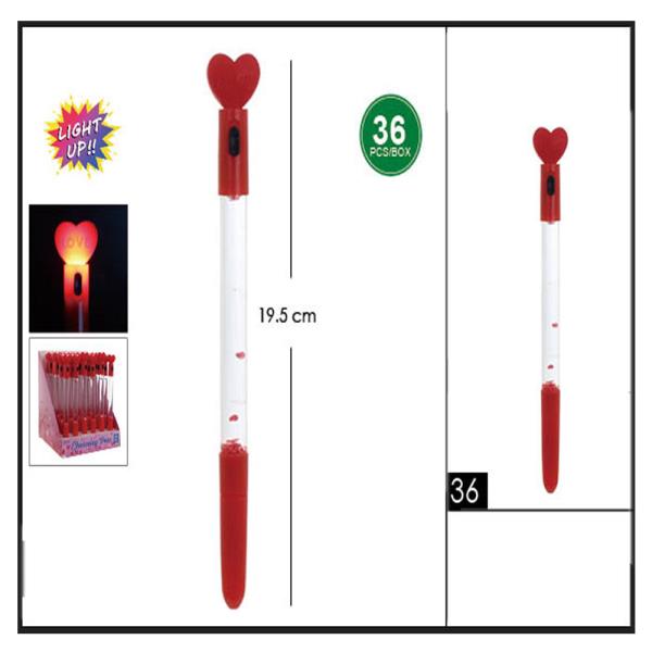 HEART GLITTER LIGHT UP PEN (36UNITS)