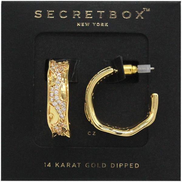 SECRET BOX 14K GOLD DIPPED PAVED CZ HOOP EARRING