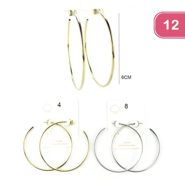 STAINLESS STEEL OPEN HOOP EARRING (12 UNITS)