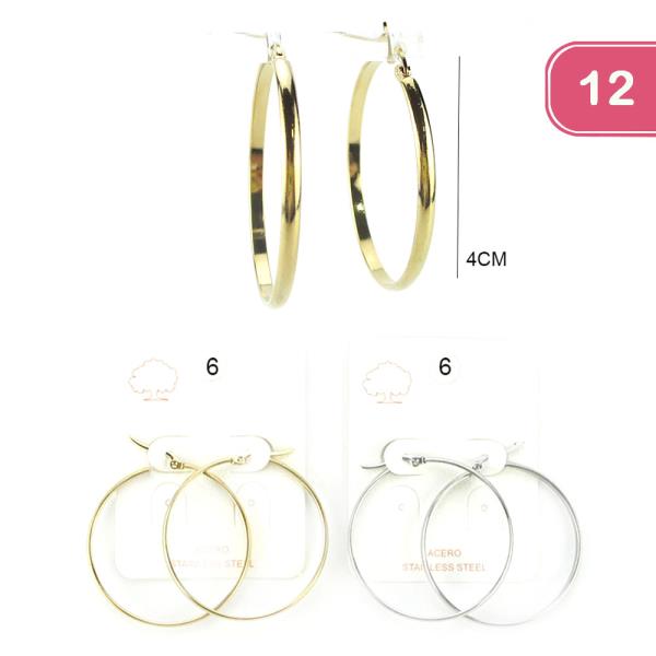 FASHION STAINLESS STEEL HOOP EARRING (12 UNITS)