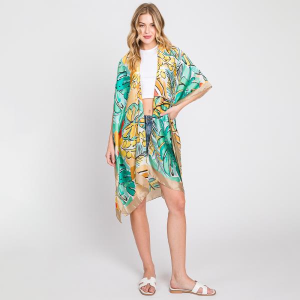 HAND DRAWN WATERCOLOR TROPICAL LEAVES KIMONO