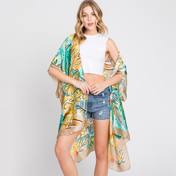 HAND DRAWN WATERCOLOR TROPICAL LEAVES KIMONO