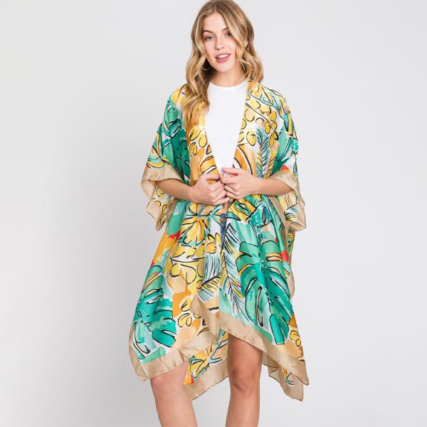 HAND DRAWN WATERCOLOR TROPICAL LEAVES KIMONO