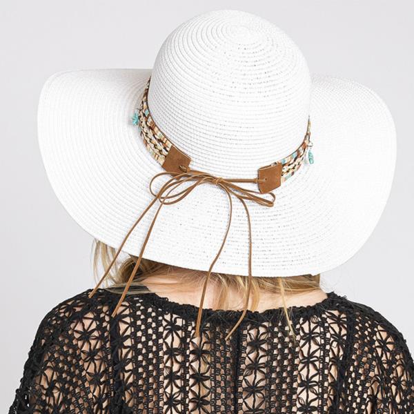 FLOPPY STRAW HAT WITH BOHO AND SEA LIFE BAND