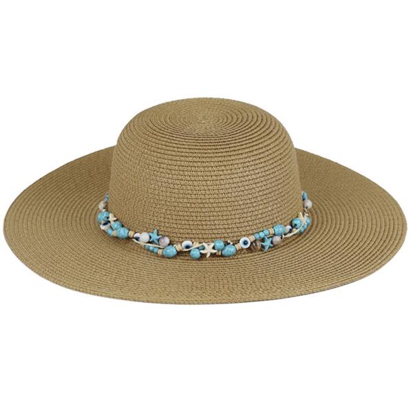 (ONLINE ONLY) STRAW SUN HAT WITH EVIL EYE, STARFISH AND BEAD BAND