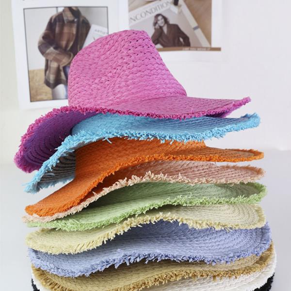 FRAYED SOLID STRAW HAT