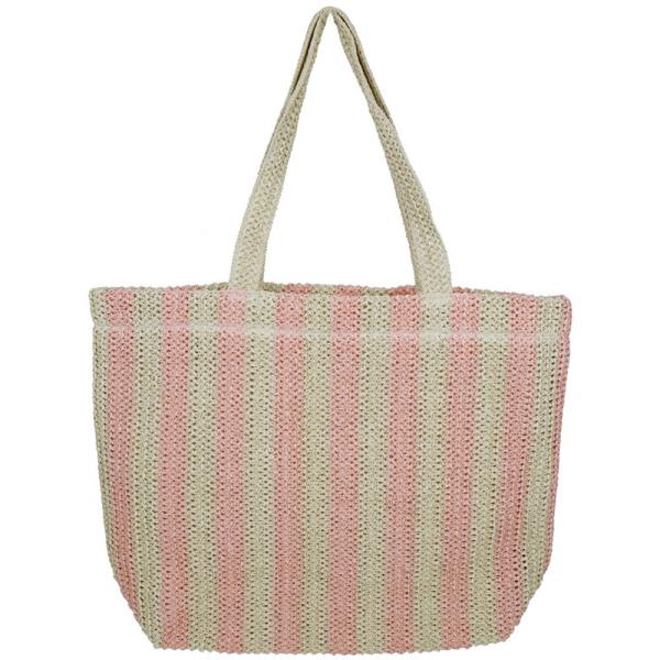 STRIPED COLOR STRAW CROCHET TOTE BAG