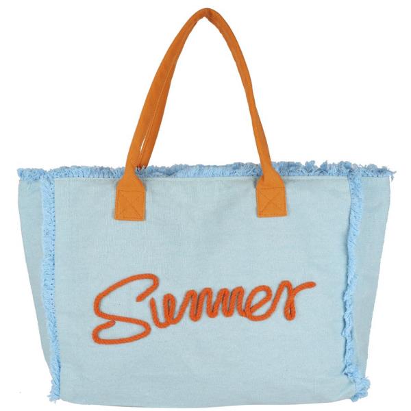 SEWN ROPE SUMMER LETTER FRINGED CANVAS BAG