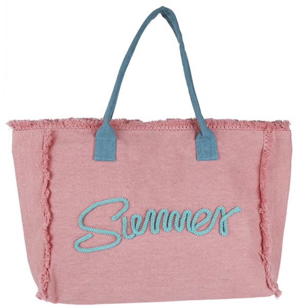 SEWN ROPE SUMMER LETTER FRINGED CANVAS BAG