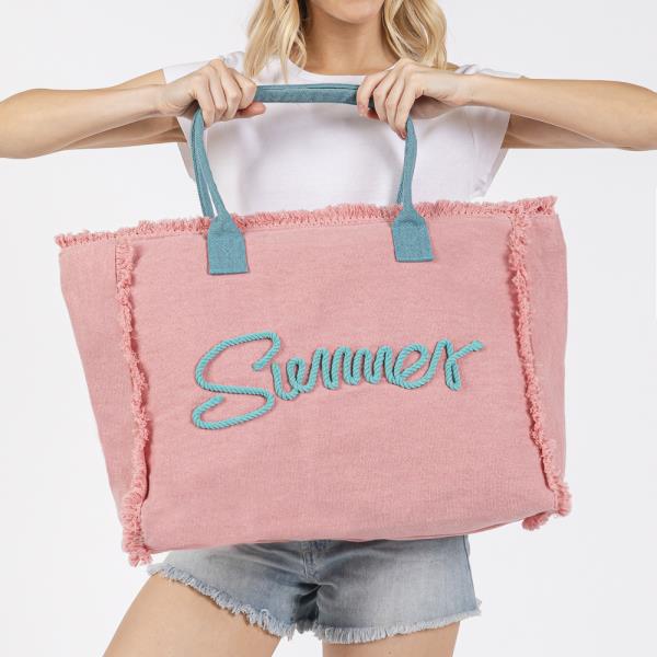 SEWN ROPE SUMMER LETTER FRINGED CANVAS BAG