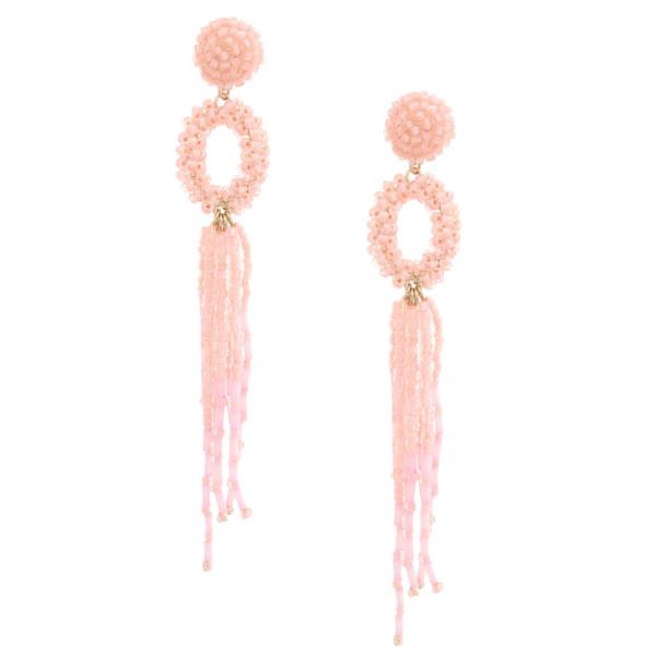 OVAL SEED BEAD TASSEL DANGLE EARRING