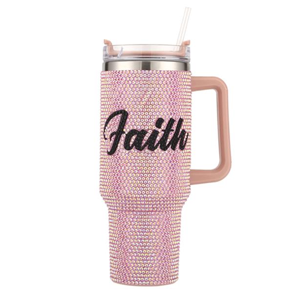 FAITH RHINESTONE BLING 40OZ TUMBLER WITH HANDLE