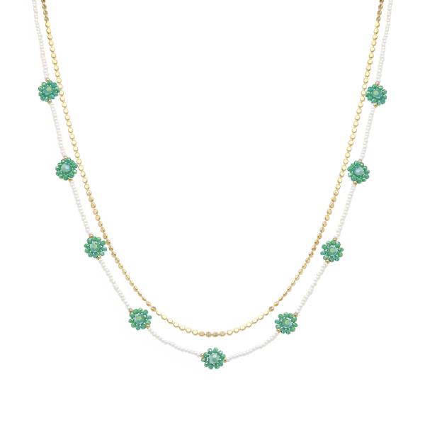 2 ROW GLASS FLOWER NECKLACE