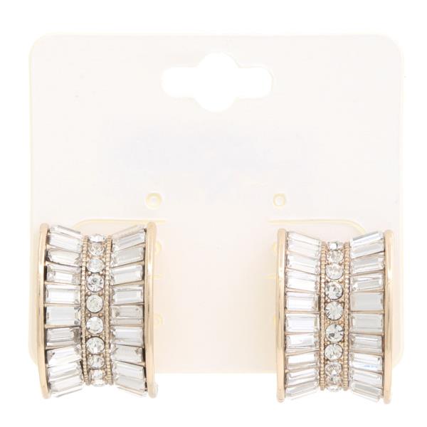 RECTANGLE CRYSTAL CURVE METAL EARRING