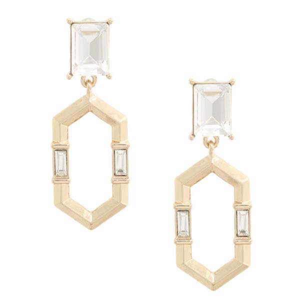 POINTED OVAL RECTANGLE CRYSTAL DANGLE EARRING