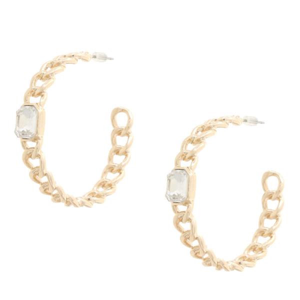 CURB LINK CRYSTAL OPEN CIRCLE EARRING