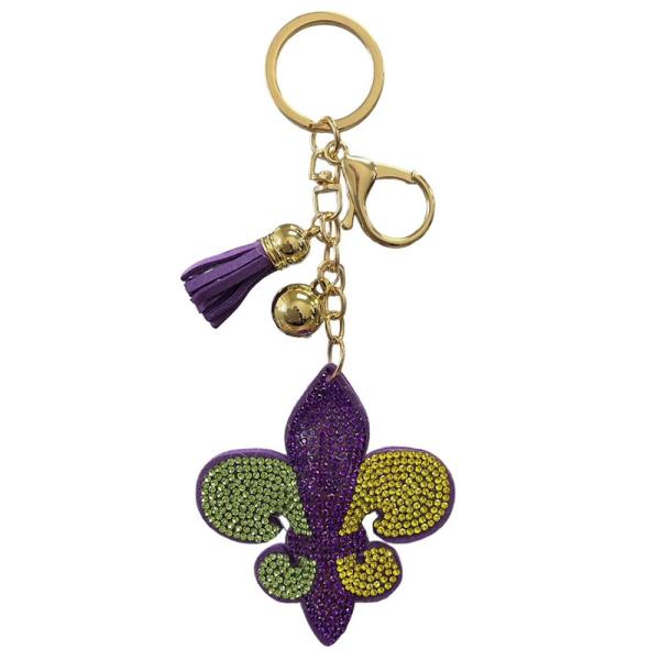 RHINESTONE MARDI GRAS KEYCHAIN WITH TASSEL