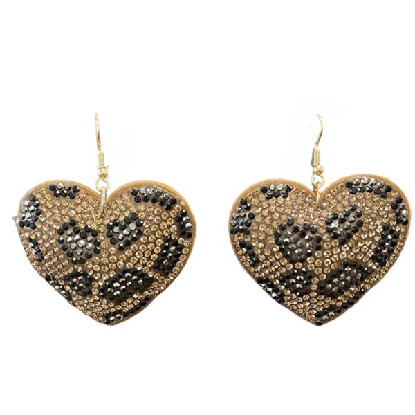 RHINESTONE LEOPARD HEART DANGLE EARRING