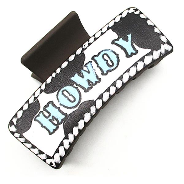 FAUX LEATHER WESTERN STYLE COW HOWDY HAIR CLIPS