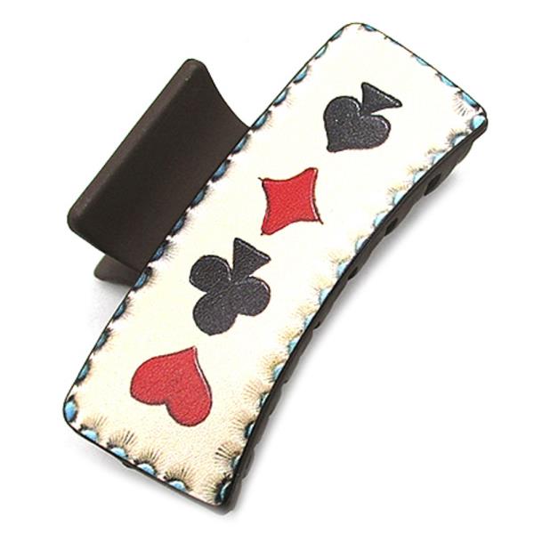 FAUX LEATHER WESTERN STYLE POKER CARD HAIR CLIPS
