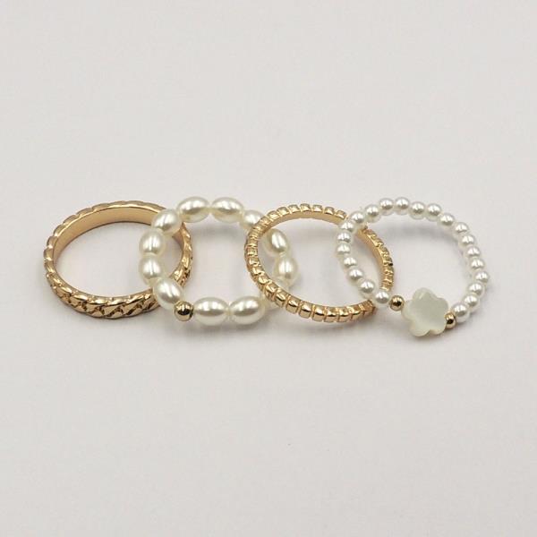 4PCS FLOWER MOP PEARL AND METAL RING