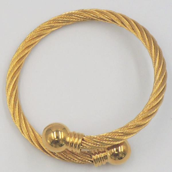 STAINLESS STEEL BALL CAP ROPE TEXTURED COIL CUFF BRACELET