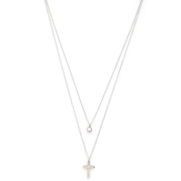 STAINLESS STEEL CROSS CHARM LAYERED STAINLESS STEEL NECKLACE