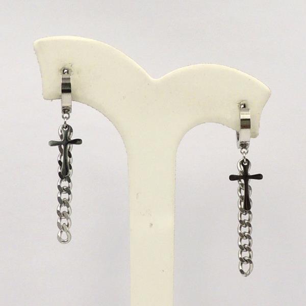 CROSS AND CHAIN DROP HUGGIE EARRING