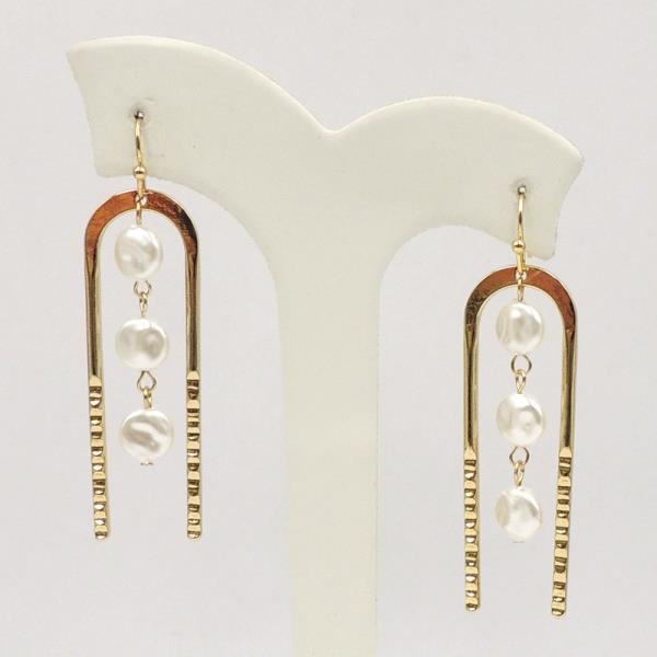 ARCH METAL AND PEARL DROP EARRINGS
