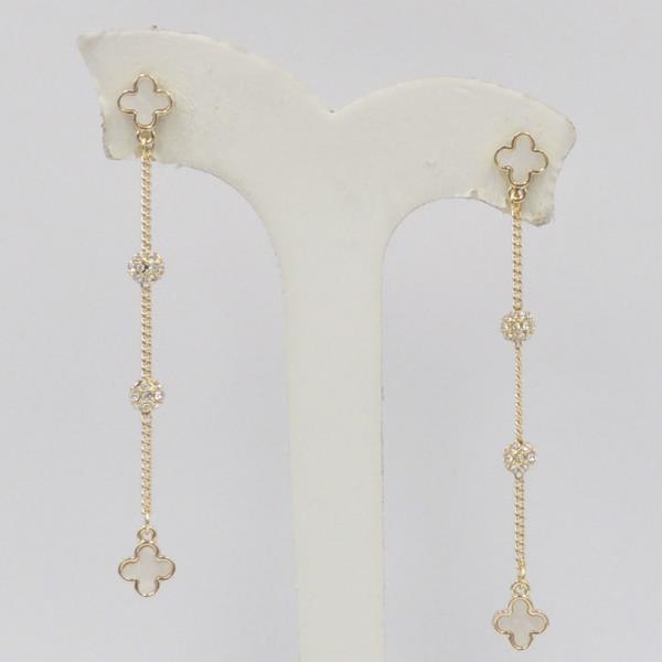 MOP CLOVER AND PAVE BALL LINEAR EARRING