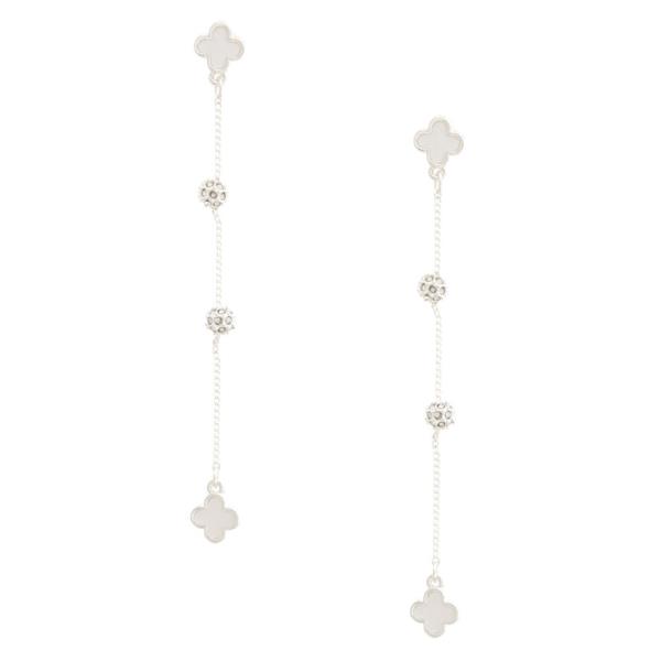 MOP CLOVER AND PAVE BALL LINEAR EARRING