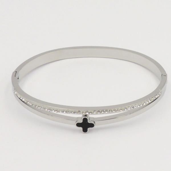 PAVE AND CLOVER LAYERED LOOK HINGE BRACELET