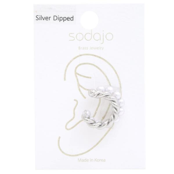 SODAJO PEARL BEAD TWISTED 18K GOLD DIPPED EAR CUFF