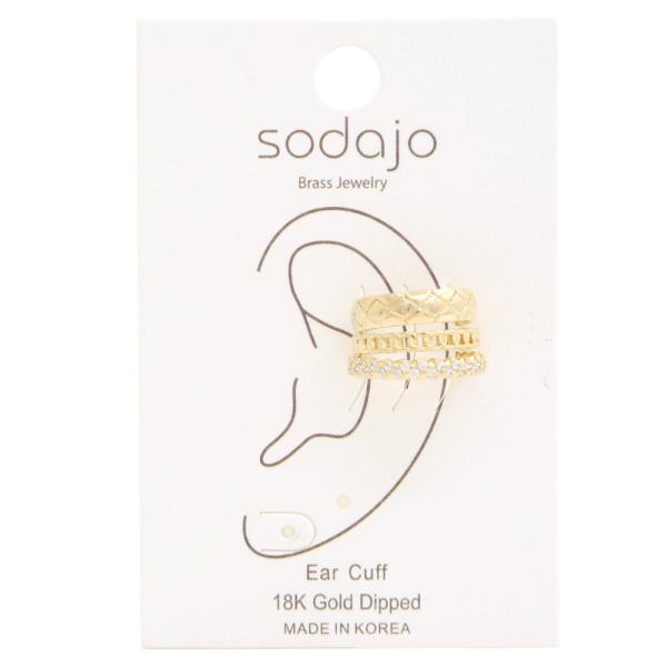 SODAJO GOLD DIPPED  RHINESTONE TRIPLE HOOP 18K GOLD DIPPED EAR CUFF