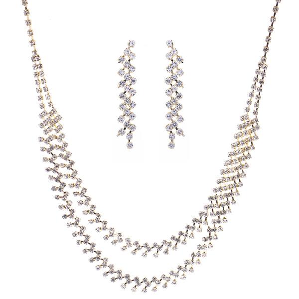 RHINESTONE CHEVRON 2 LAYER NECKLACE AND EARRING SET