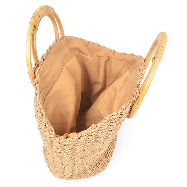 FAUX STRAW BAMBOO HANDLE TOTE BAG