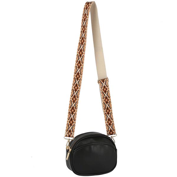 ROUND OVAL SMOOTH ZIPPER CROSSBODY W GUITAR STRAP