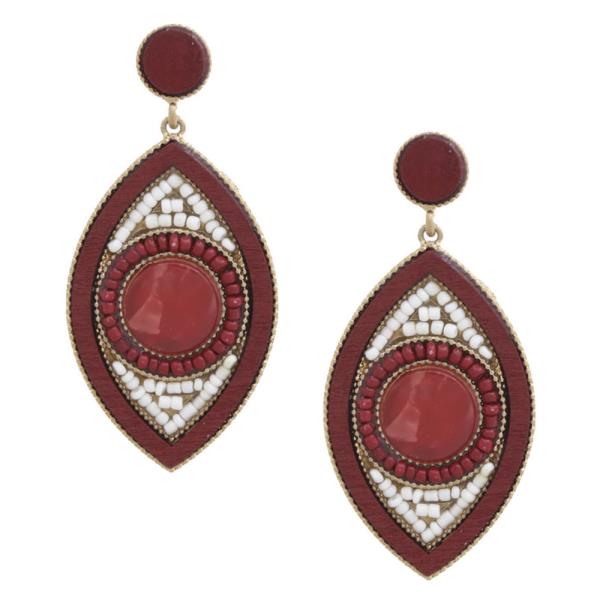 ROUND BEAD POINTED OVAL DANGLE EARRING