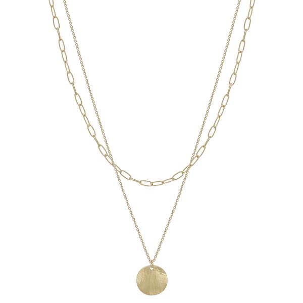 CLIP CHAIN LAYERED ROUND PENDANT SHORT NECKLACE