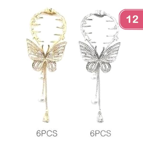 FASHION WING BUTTERFLY PEARL TASSEL HAIR CLIP (12 UNITS)