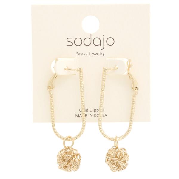 SODAJO WIRE BALL BEAD LONG OVAL DANGLE GOLD DIPPED EARRING
