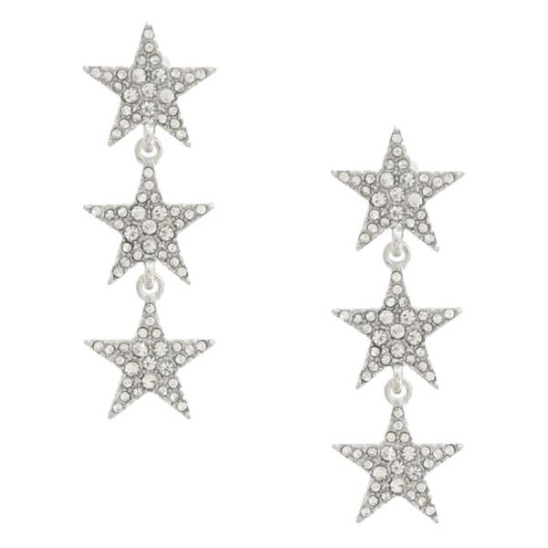 TRIPLE STAR RHINESTONE METAL EARRING