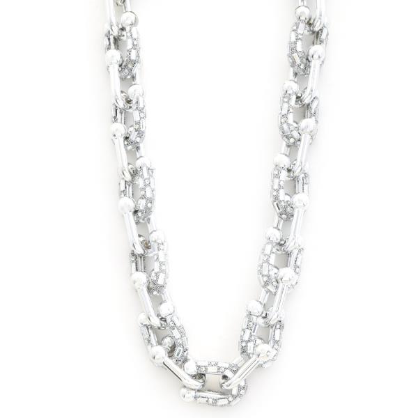 RHINESTONE U SHAPE LINK NECKLACE