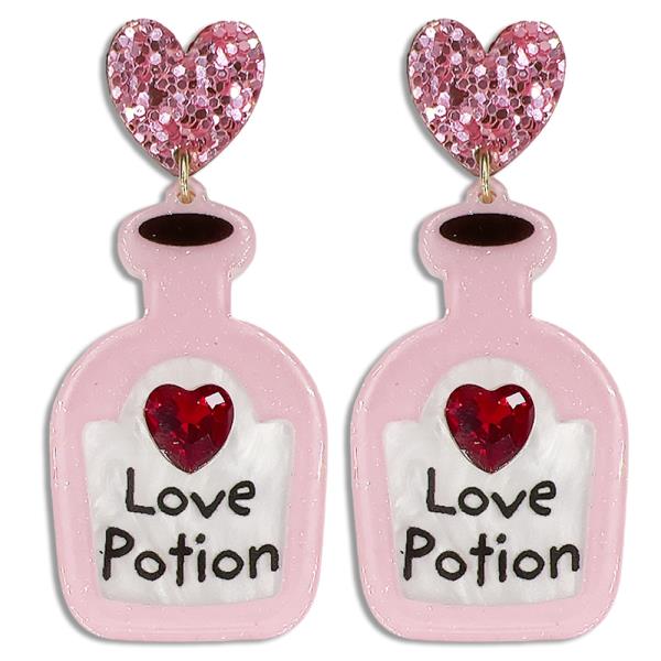 ACETATE VALENTINE`S DAY LOVE POTION POST EARRING